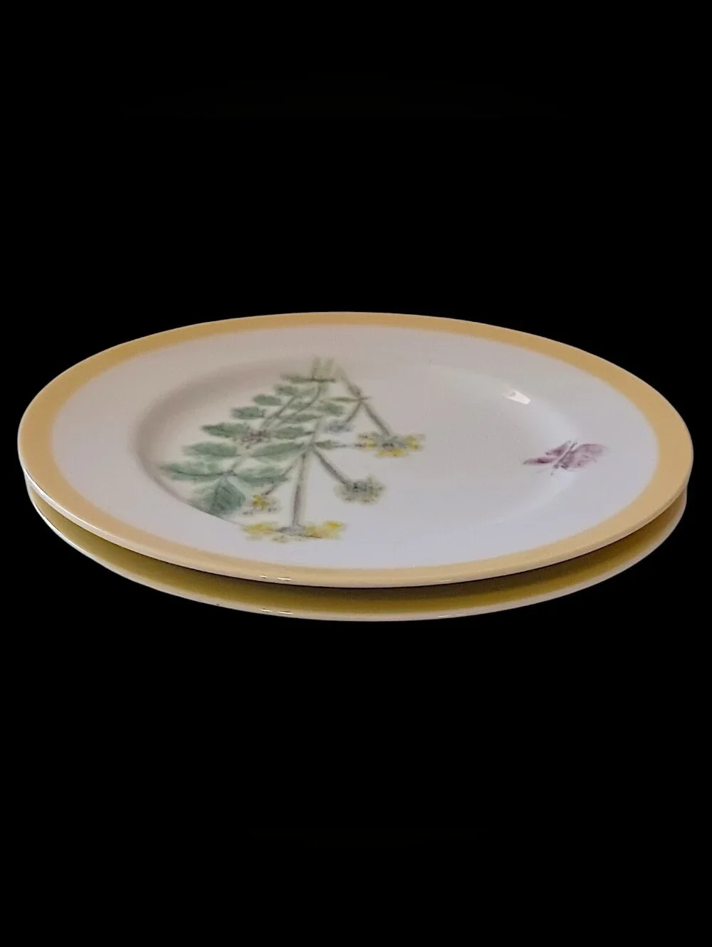 2 Williams Sonoma Flowering Herbs Salad Plates Yellow Burnet Purple Butterfly